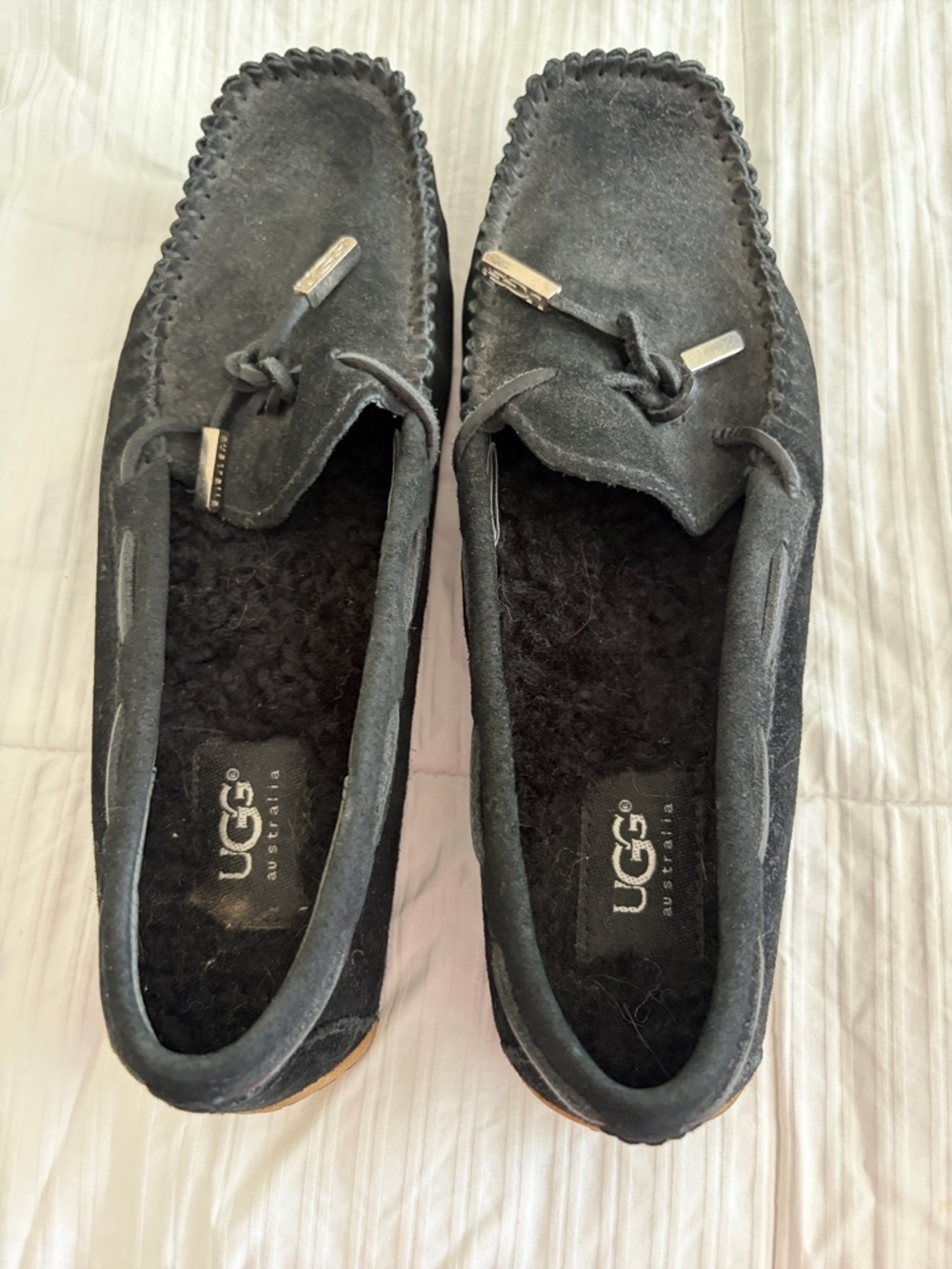 UGG Black Suede Moccasins with Shearling Insoles - Like New